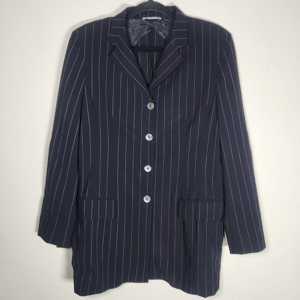 Max Mara Womens Size 10 Navy Blue Pinstripe Jacket Old Money Quiet Luxury *read*